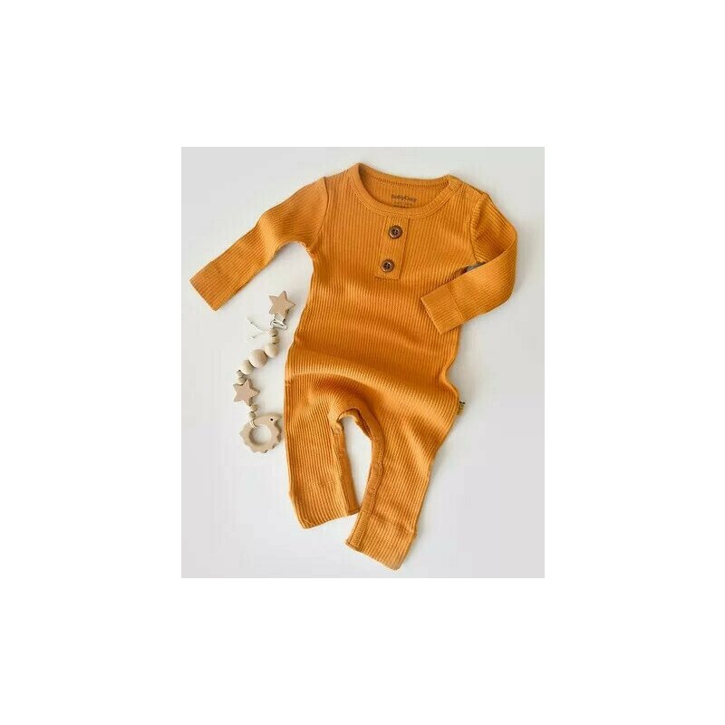 Babycosy - Salopeta cu maneca lunga si panataloni lungi din bumbac organic si modal - Mustar (Marime: 0-3 Luni)