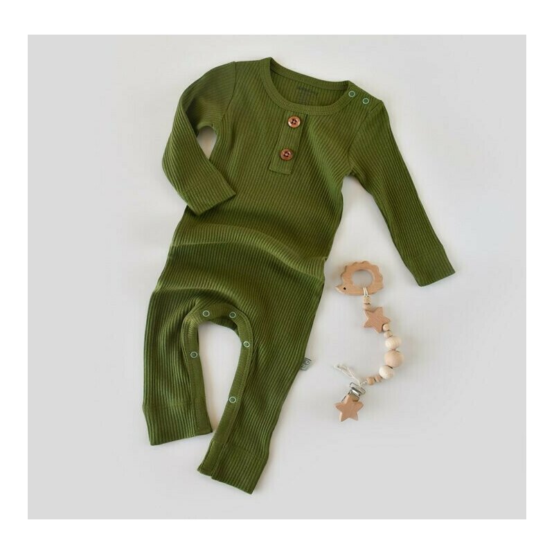 Babycosy - salopeta cu maneca lunga si panataloni lungi din bumbac organic si modal - verde (marime: 6-9 luni)