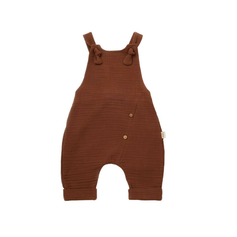 Salopeta de vara cu pantaloni lungi din muselina, babycosy, 100%bumbac, caramiziu (marime: 9-12 luni)