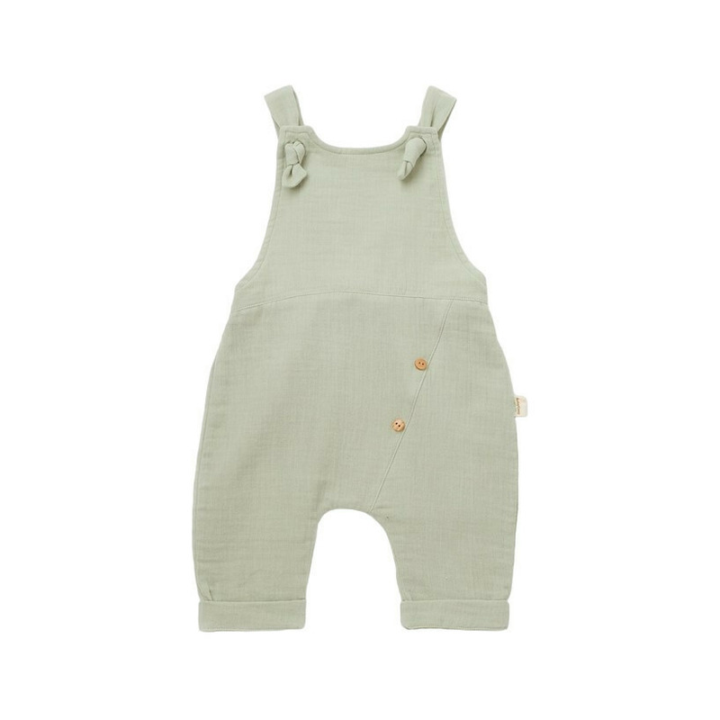 Salopeta de vara cu pantaloni lungi din muselina, babycosy, 100% bumbac organic, verde (marime: 6-9 luni)