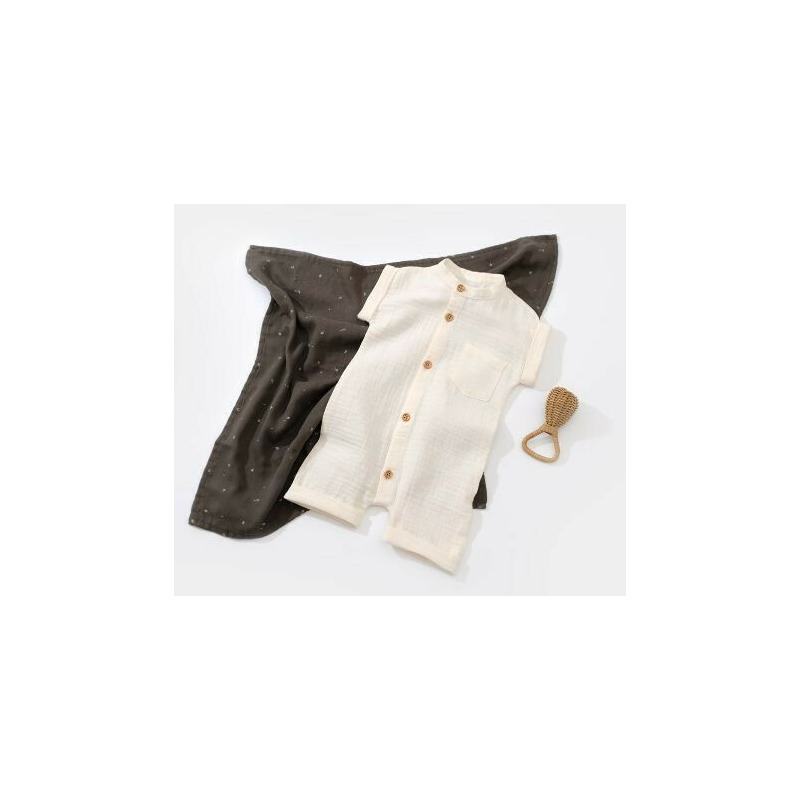 Salopeta de vara din muselina, babycosy, 100% bumbac organic, ecru (marime: 6-9 luni)
