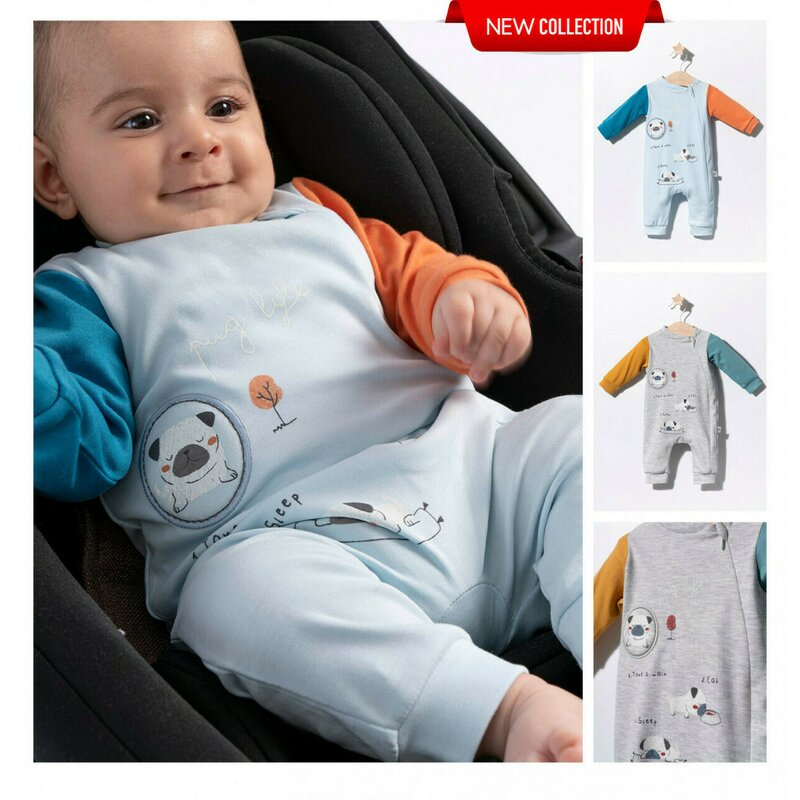 Tongs baby - salopeta pentru bebelusi pug, (culoare: gri, marime: 6-9 luni)