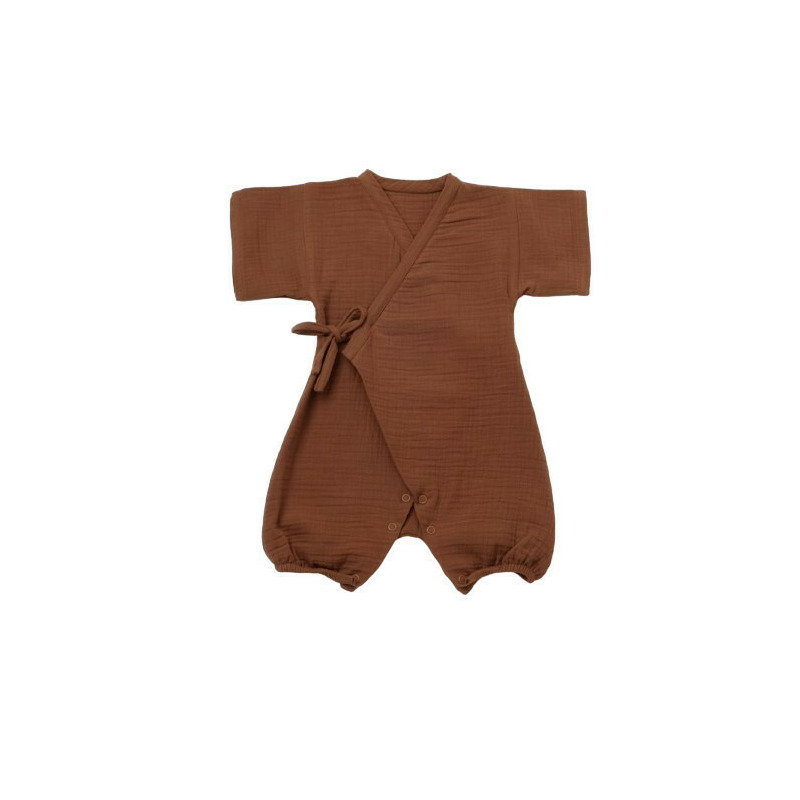 Salopeta petrecuta din muselina, babycosy, 100% bumbac organic, caramiziu (marime: 12-18 luni)