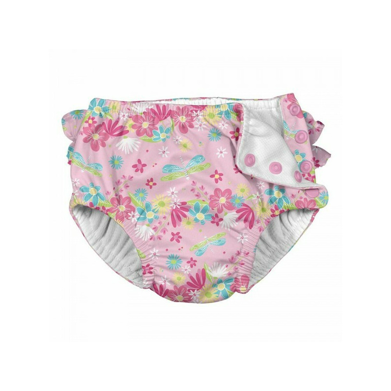 Scutec fete refolosibil pentru inot spf 50+ - green sprouts by iplay - light pink dragonfly floral (cu volanase)