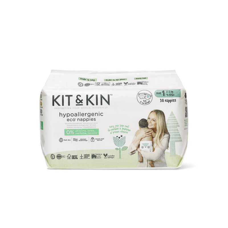 Kit and kin - scutece hipoalergenice eco kit&kin, marimea 1, 2-5 kg, 152 buc