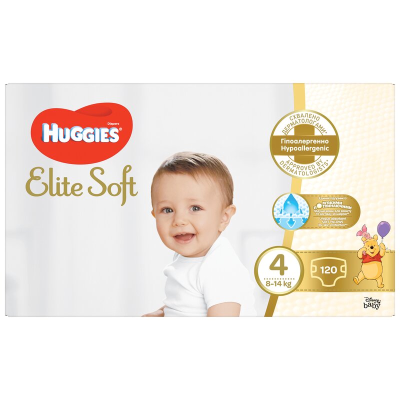 Scutece huggies elite soft box marimea 4, 8-14 kg, 120 buc