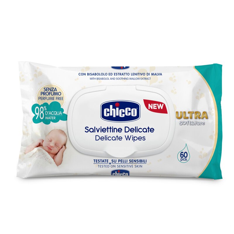 Chicco - Servetelele umede SoftPure, 60BUC, 0luni+