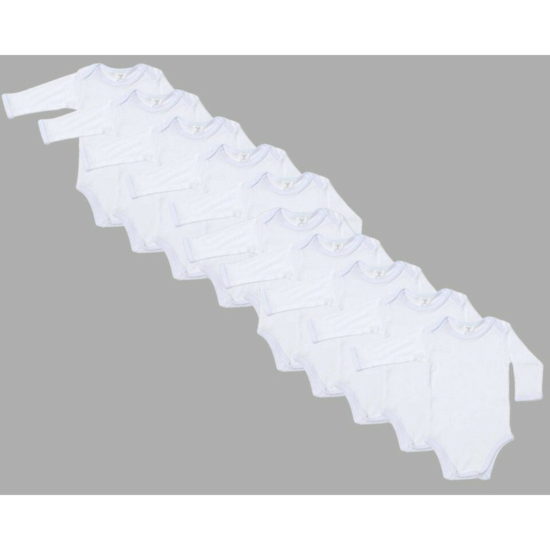 Set 10 body-uri din bumbac albe cu maneca lunga (marime: 12-18 luni)