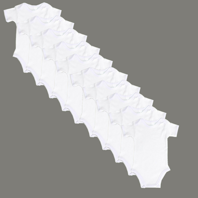 Set 10 body-uri din bumbac albe cu maneca scurta (marime: 6-12 luni)