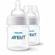 Set 2 biberoane, Philips Avent, Anti-colici, 125 ml, Fara BPA, Usor de curatat, Tetine cu structura striata contra aplatizarii, 0 luni+, Transparent