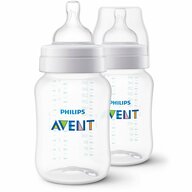 Set 2 biberoane, Philips Avent, Anti-colici, 260 ml, Fara BPA, Usor de curatat, Tetine cu structura striata contra aplatizarii, 1 luna+, Transparent