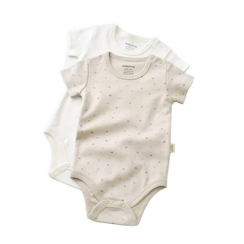 Babycosy - Set 2 body-uri bebe unisex -100% bumbac organic - Crem cu buline, Baby Cosy (Marime: 3-6 Luni)