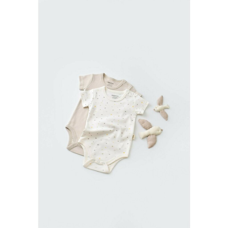 Babycosy - set 2 body-uri bebe unisex -100% bumbac organic - ecru cu buline, baby cosy (marime: 9-12 luni)