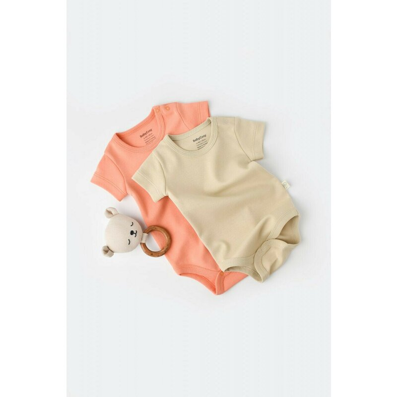 Babycosy - Set 2 body-uri bebe unisex -100% bumbac organic - Roz/Crem, Baby Cosy (Marime: 12-18 Luni)