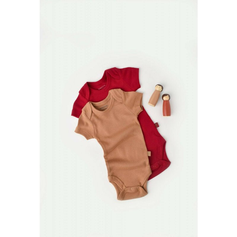 Babycosy - set 2 body-uri bebe unisex din bumbac organic si modal - maro/rosu, baby cosy (marime: 12-18 luni)