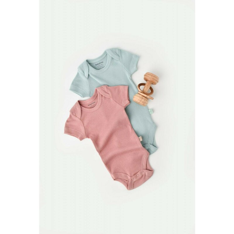 Babycosy - Set 2 body-uri bebe unisex din bumbac organic si modal - Mint/Rose, Baby Cosy (Marime: 18-24 Luni)