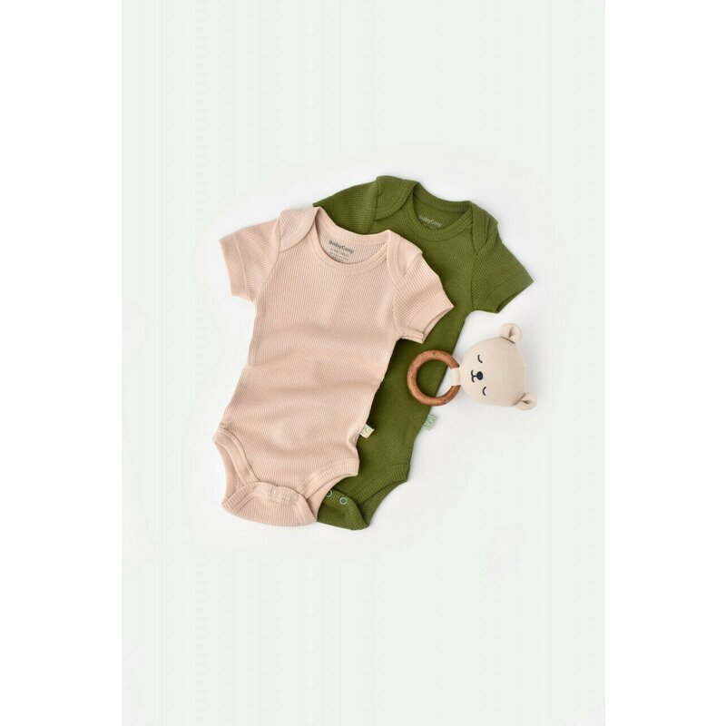 Babycosy - Set 2 body-uri bebe unisex din bumbac organic si modal - Verde/Blush, Baby Cosy (Marime: 6-9 luni)