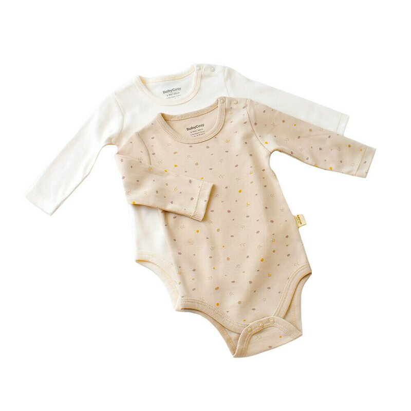 Babycosy - Set 2 body-uri cu maneca lunga bebe unisex -100% bumbac organic - Crem cu buline, Baby Cosy (Marime: 18-24 Luni)