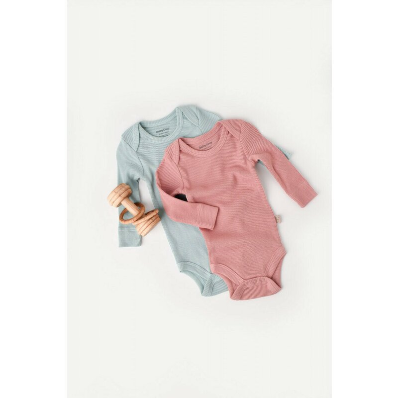 Babycosy - Set 2 body-uri cu maneca lunga bebe unisex din bumbac organic si modal - Mint/Rose, Baby Cosy (Marime: 18-24 Luni)