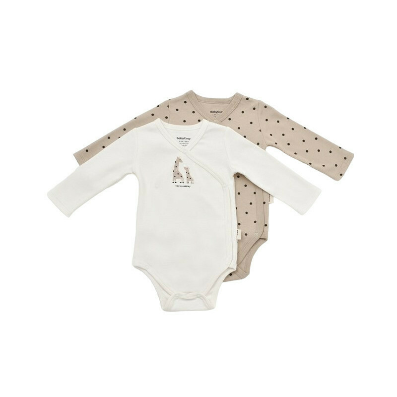 Set 2 body-uri cu maneca lunga petrecute, Girafa, Baby Cosy, 100% bumbac organic (Marime: 6-9 luni)