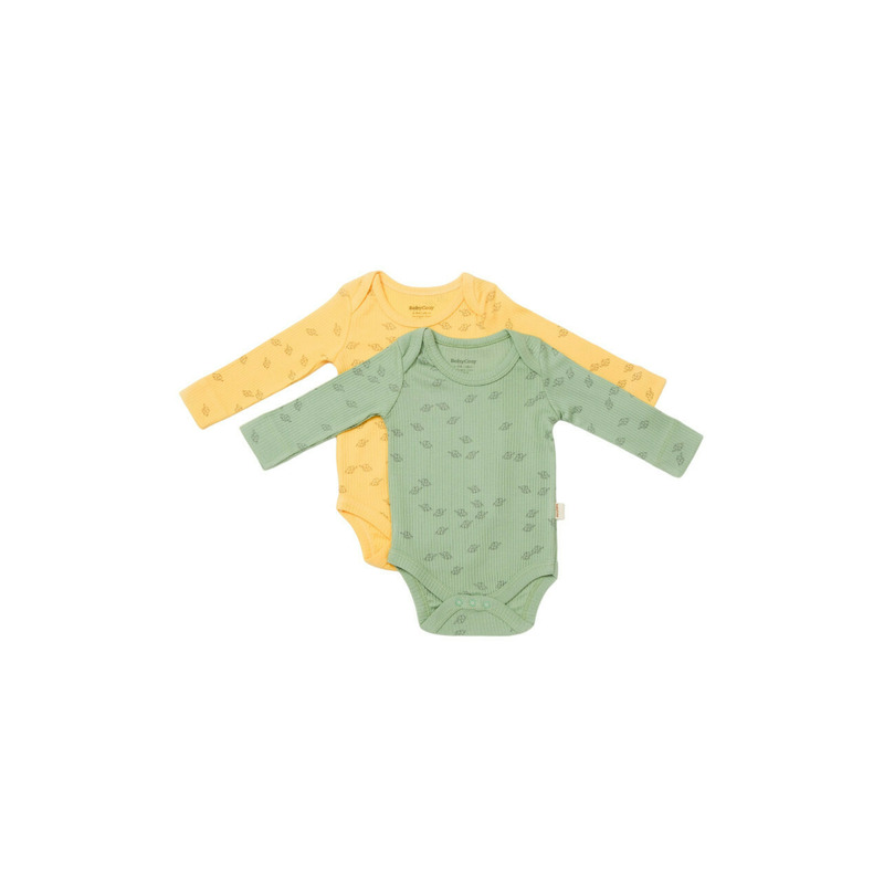 Set 2 body-uri cu maneca lunga Printed, BabyCosy, 50% modal+50% bumbac, Lamaie/Verde (Marime: 6-9 luni)