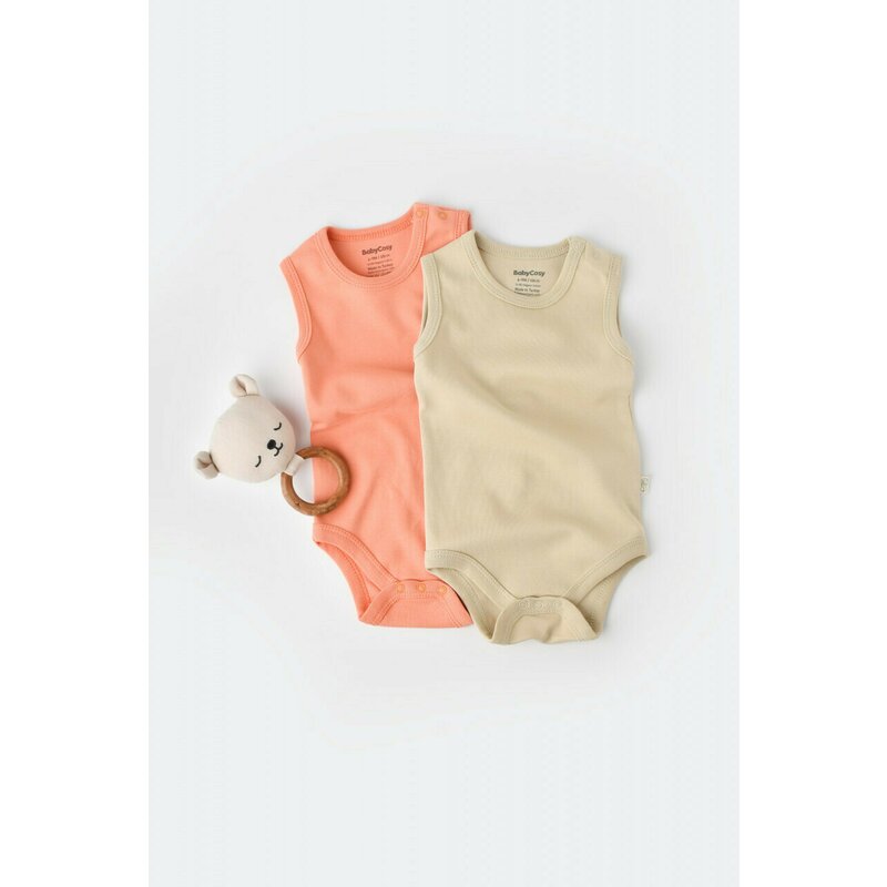 Babycosy - set 2 body-uri fara maneci bebe unisex -100% bumbac organic - roz/crem, baby cosy (marime: 18-24 luni)