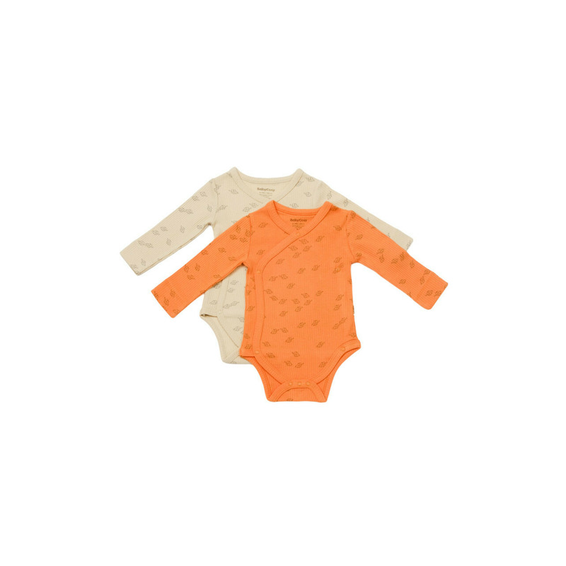 Set 2 body-uri petrecute printed, babycosy, 50% modal+50% bumbac, stone/apricot (marime: 3-6 luni)