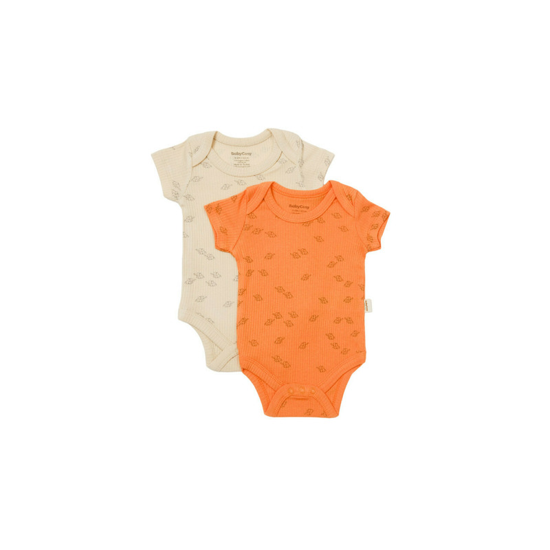 Set 2 body-uri Printed, BabyCosy, 50% modal+50% bumbac, Stone/Apricot (Marime: 0-3 Luni)