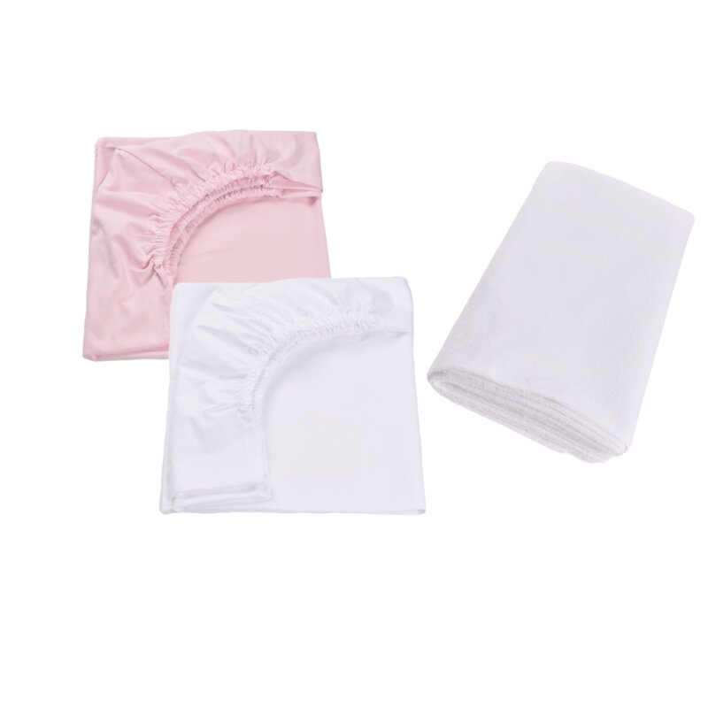 Confort family - Set 2 cearsafuri patut 90x50 cm bumbac 100% alb roz+ Protectie impermeabila