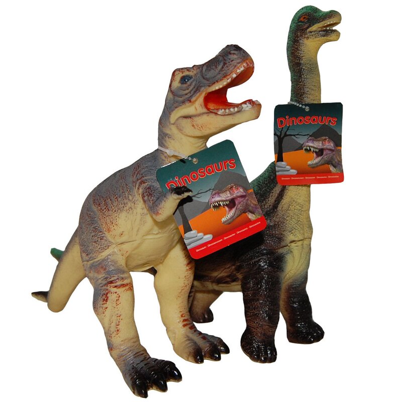 Up int'l - set 2 figurine dinozauri din cauciuc, t-rex maro si brachiosaurus, 34 cm