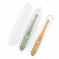 Set 2 lingurite, Petite&Mars, Take&Match, Includ cutie pentru depozitare, Adecvate pentru masina de spalat vase, Fara BPA, 6 luni+,  Verde/ Galben