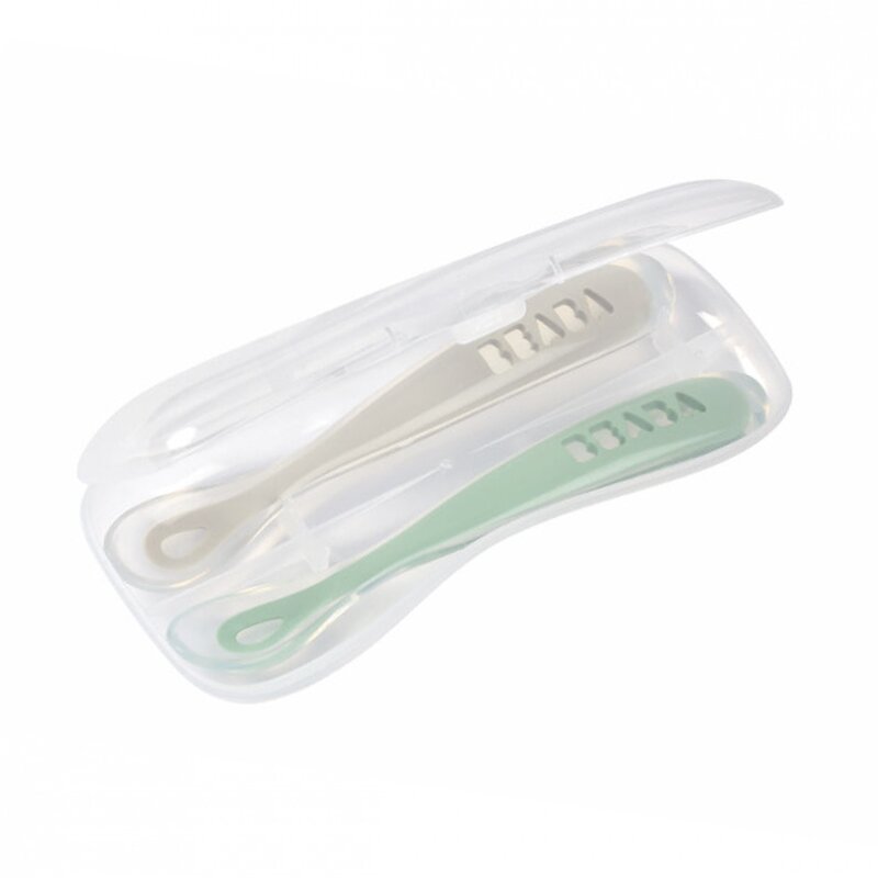 Beaba - Set 2 lingurite silicon +4 luni Sage Green