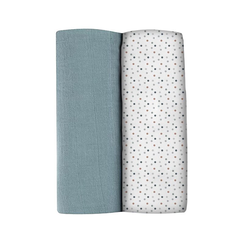 Beaba - set 2 museline bumbac 120x120 cm baltic blue/points