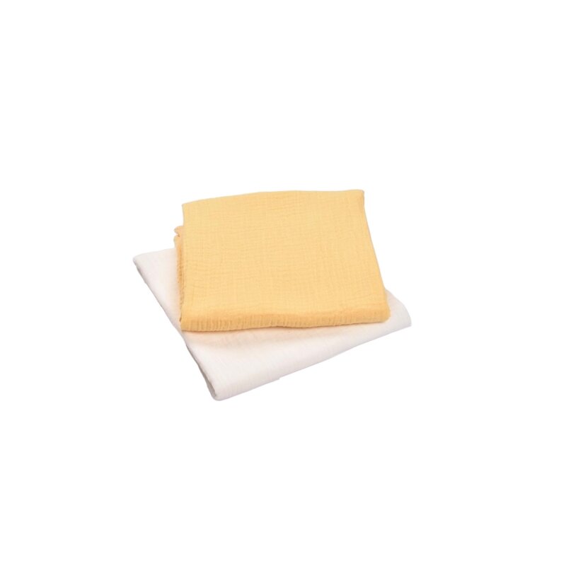 Confort family - set 2 museline bumbac organic galben si alb 80x80 cm