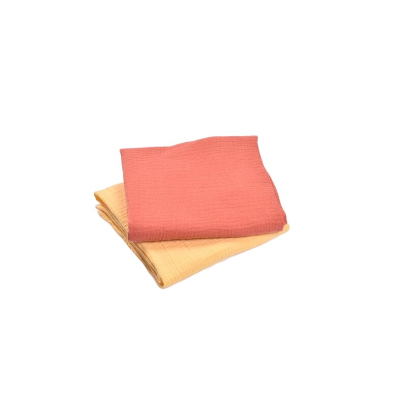Confort family - set 2 museline bumbac organic roz inchis si galben 80x80 cm