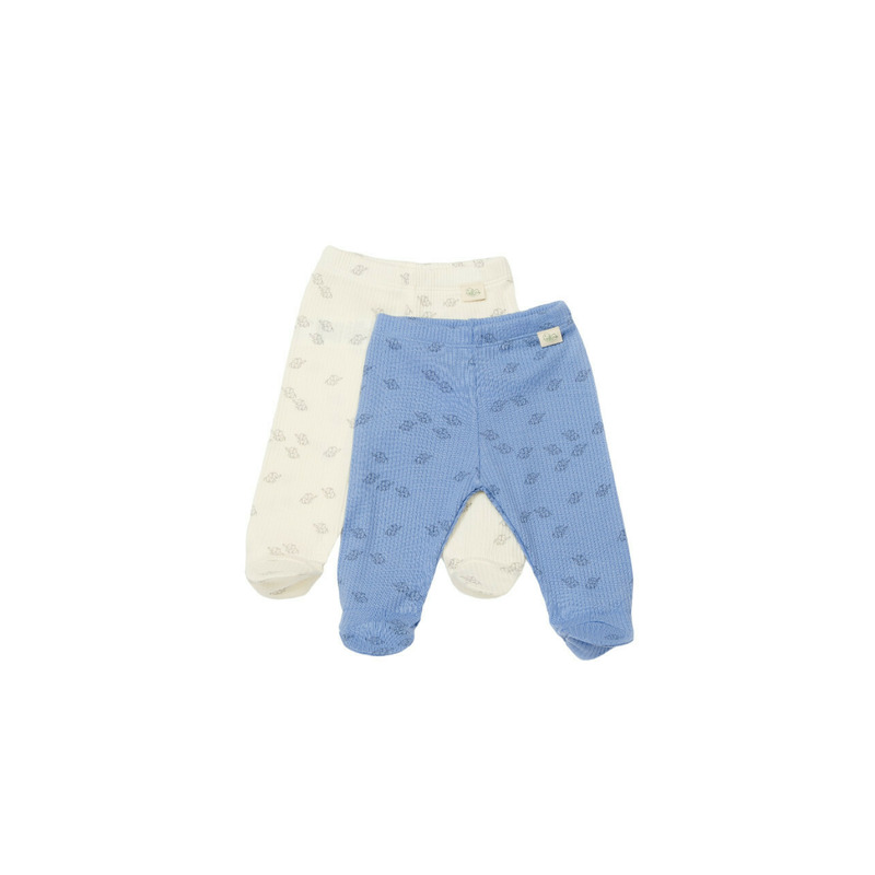 Set 2 pantalonasi cu botosei Printed, BabyCosy, 50% modal+50% bumbac, Ecru/Lavanda (Marime: 0-3 Luni)