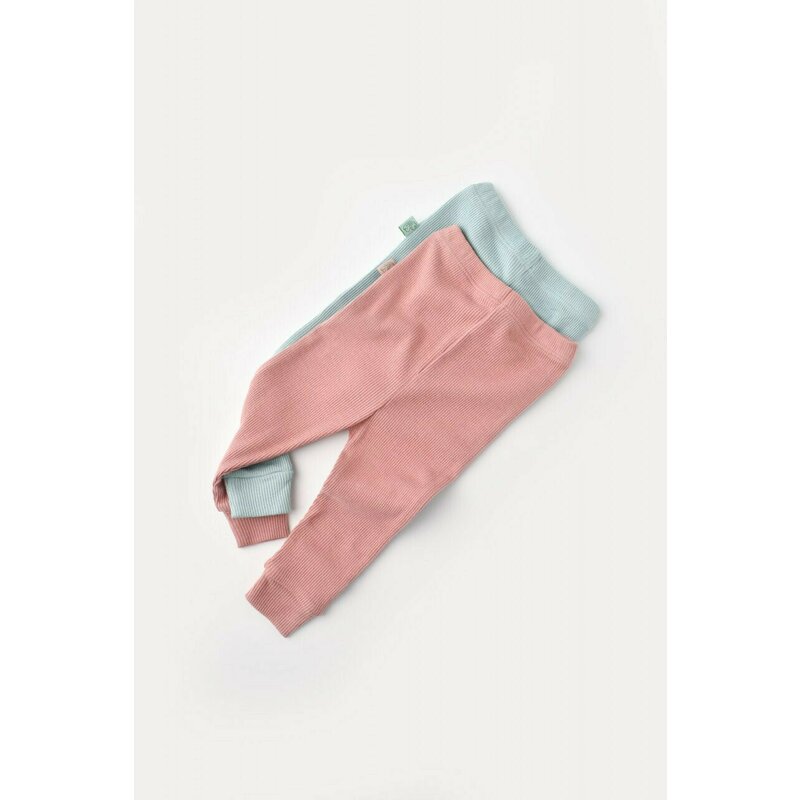 Babycosy - Set 2 pantaloni bebe unisex din bumbac organic si modal - Mint/Rose, Baby Cosy (Marime: 12-18 Luni)