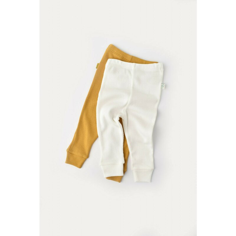 Babycosy - Set 2 pantaloni bebe unisex din bumbac organic si modal - Mustar/Ecru, Baby Cosy (Marime: 3-6 Luni)