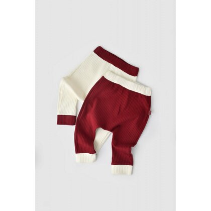 Babycosy - Set 2 pantaloni Ribana Bebe Unisex din bumbac organic si 5%elastan - Ecru/Bordo, Baby Cosy (Marime: 12-18 Luni)