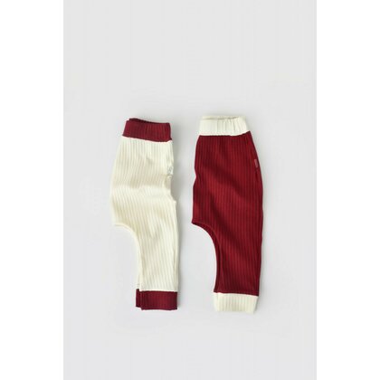 Babycosy - Set 2 pantaloni Ribana Bebe Unisex din bumbac organic si 5%elastan - Ecru/Bordo, Baby Cosy (Marime: 12-18 Luni)