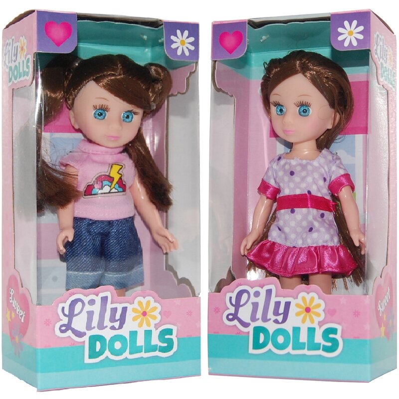 Up int'l - set 2 papusi cu rochita si pantaloni lily dolls, 15 cm