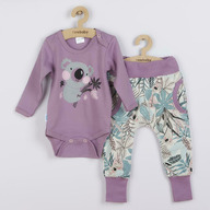 Set 2 piese: body cu maneca lunga, pantaloni, Marime 68, Din bumbac 100%, New Baby, Rebel Lilac