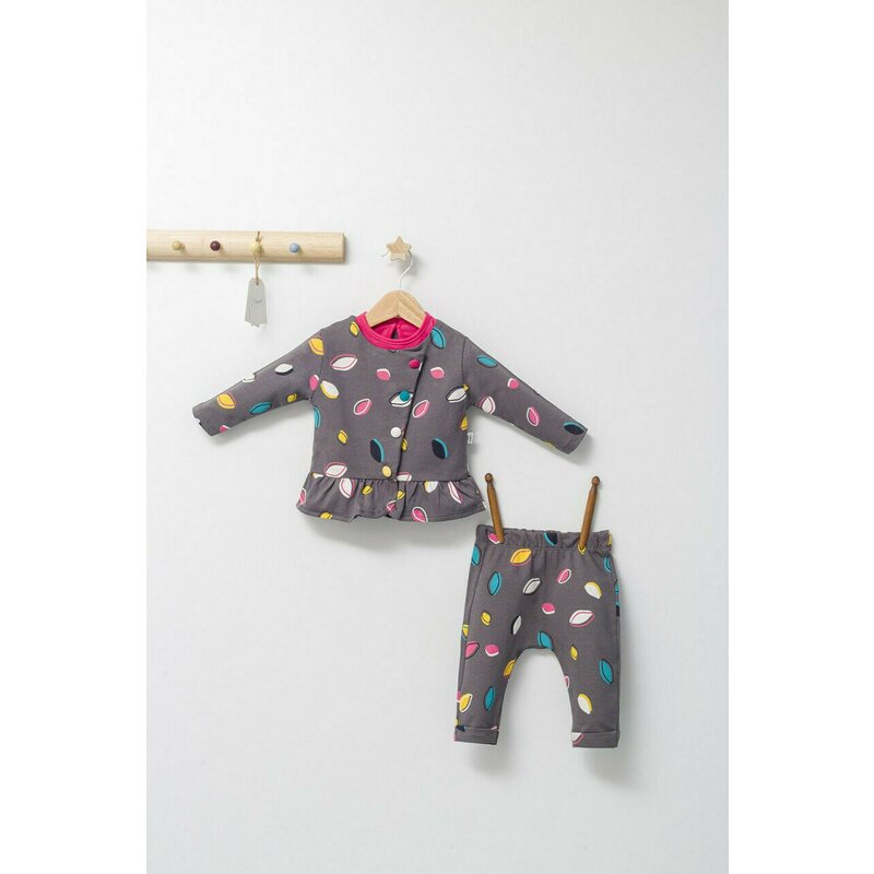Tongs baby - set 2 piese cu bluzita cu volan si pantalonasi pentru fetite colorful autum, (culoare: gri, marime: 9-12 luni)