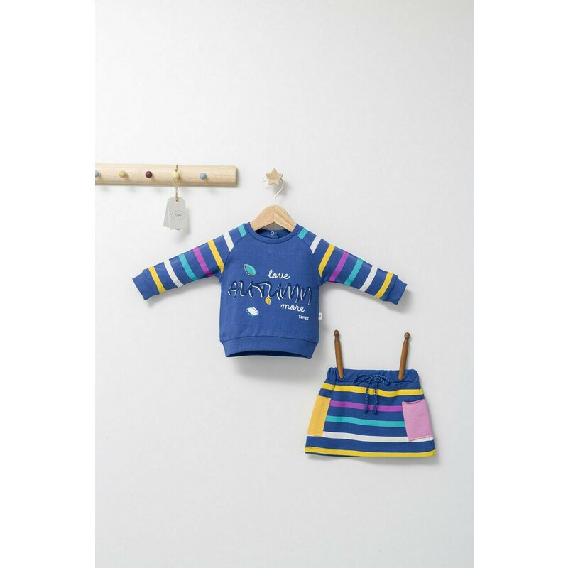 Tongs baby - set 2 piese cu bluzita si fustita pentru fetite colorful autum, (culoare: albastru, marime: 6-9 luni)