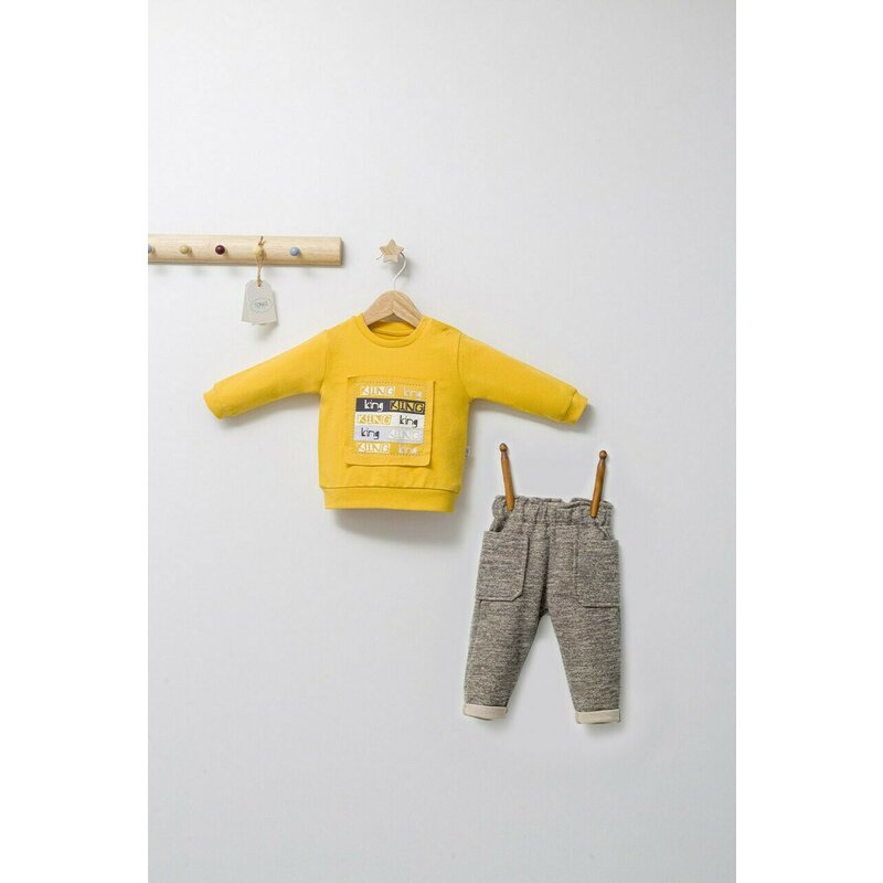 Tongs baby - Set 2 piese cu bluzita si pantalonasi cu buzunare King, (Culoare: Portocaliu, Marime: 9-12 luni)