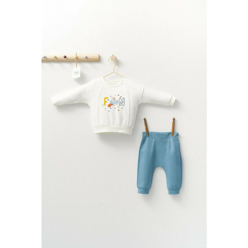 Tongs baby - Set 2 piese cu bluzita si pantalonasi de trening Monster, (Culoare: Alb, Marime: 24-36 luni)