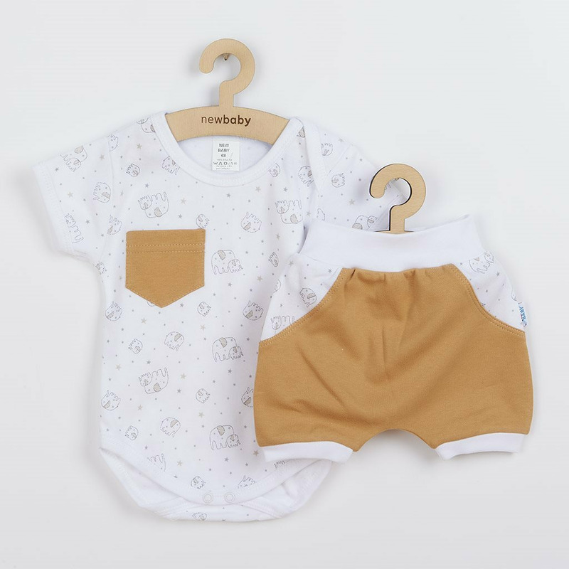 Set 2 piese pentru vara: pantaloni scurti, body, marime 62, din bumbac 100%, new baby, perfect summer, brown