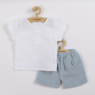 Set 2 piese pentru vara: Tricou si pantaloni scurti din muselina, Marime 62, Din bumbac 100%, New Baby, Summer Nature Collection Blue