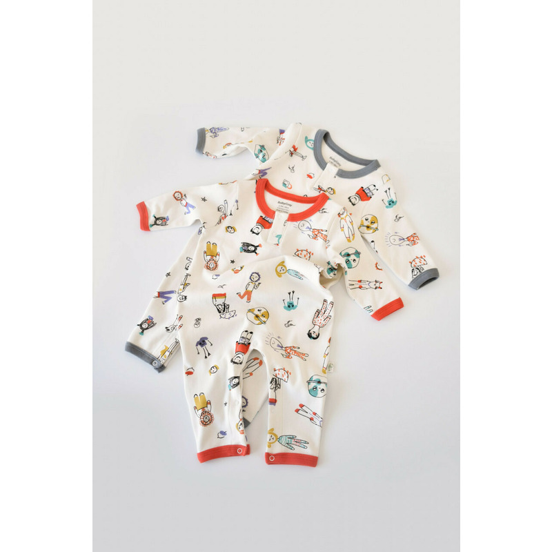 Set 2 salopetele cu maneca lunga si panataloni lungi - 100%bumbac organic - rosu si gri, baby cosy (marime: 3-6 luni)