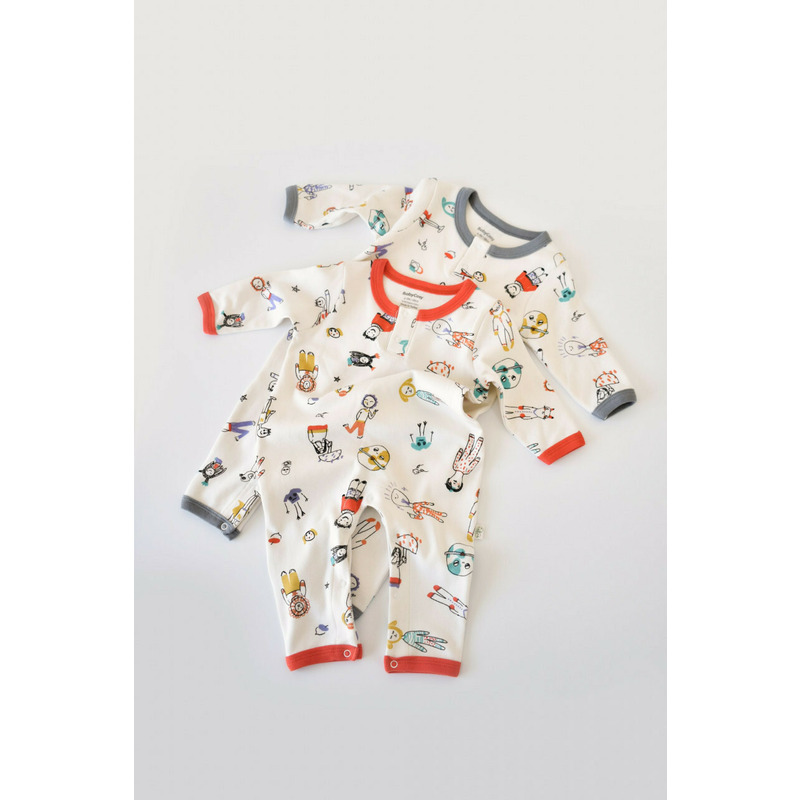 Set 2 salopetele cu maneca lunga si panataloni lungi - 100%bumbac organic - Rosu si Gri, Baby Cosy (Marime: 6-9 luni)